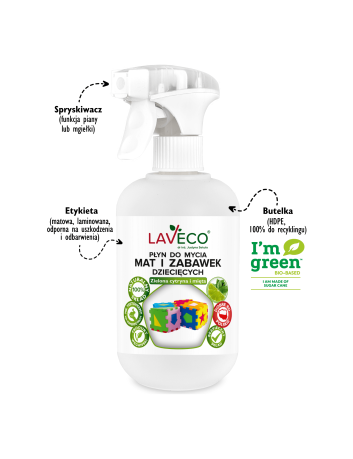 Naturalny płyn do czyszczenia mat i zabawek dziecięcych - 0,5 l - zielona cytryna i mięta